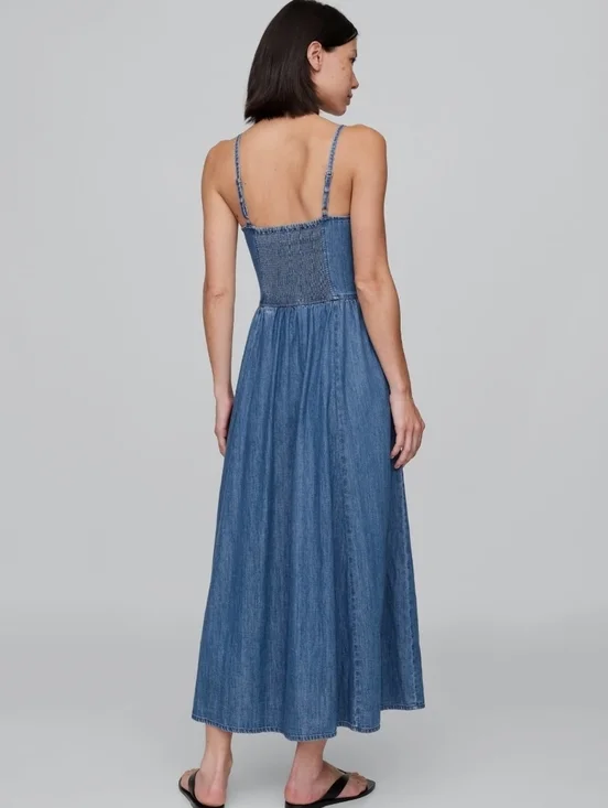 GAP DENIM SEAMED MAXI DRESS LARGE - Picture 3 of 10